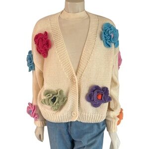 Brand New ~ Dreamers by Debut ~ 3D Flower Cardigan Sweater Size Small